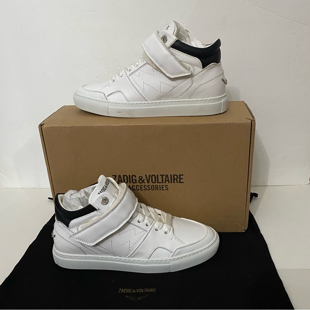 New ZADIG & VOLTAIRE Mid Smooth Leather Zipper Mid-Top Sneakers ZV1747 38 7 - Picture 13 of 13
